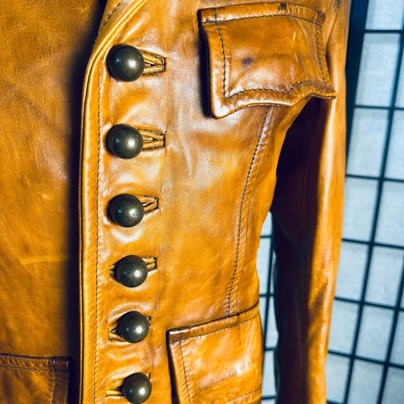 DSquared2 Vintage Camel Luxury Leather Jacket - Picture 6 of 16